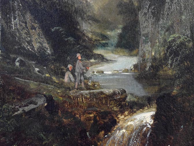 エドワード・プリーストリー「滝の風景」油絵・仏P12号　拡大画像3
