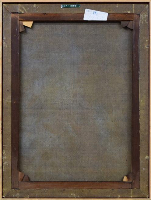 エドワード・プリーストリー「滝の風景」油絵・仏P12号 キャンバス裏側画像(蝋引きしてあります)