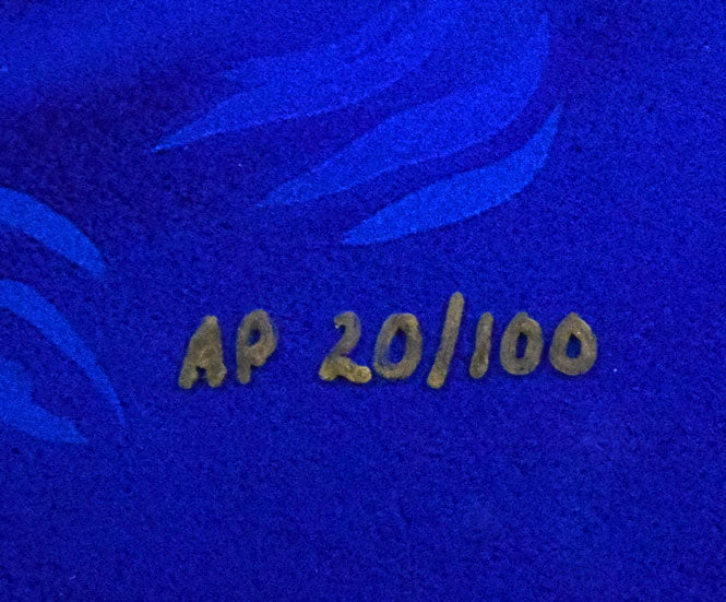 クリスチャン リース ラッセン(Christian Riese Lassen)「タヒチアンブルー」ミクスドメディア版画に手彩色(ダイヤ付) 限定番号(ed,AP=作家保存版20/100)拡大画像