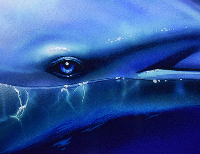 クリスチャン リース ラッセン(Christian Riese Lassen)「タヒチアンブルー」ミクスドメディア版画に手彩色(ダイヤ付) 拡大画像4