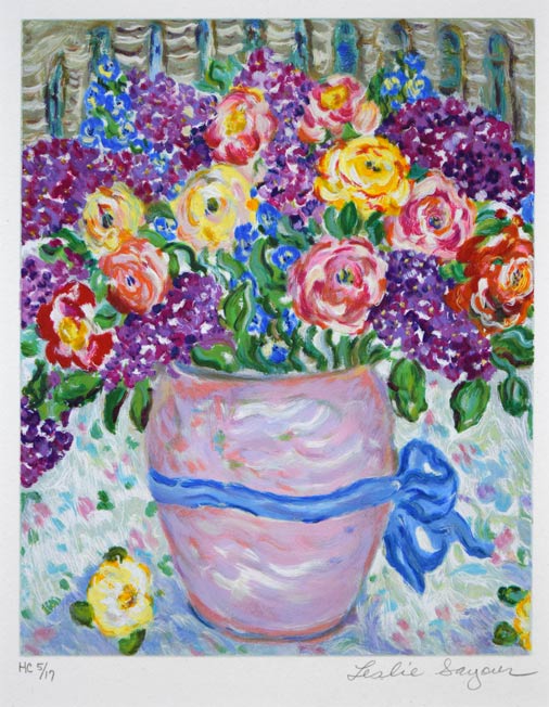 レスリー・セイヤー(Leslie SAYOUR)「ブルーリボンベイス」シルクスクリーン版画 作品全体拡大画像