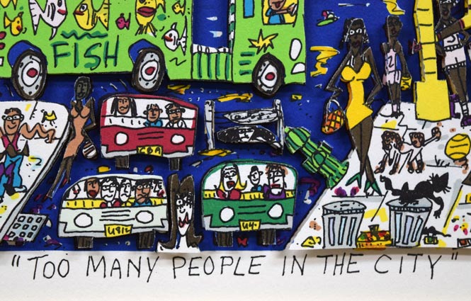ジェームス・リジィ(JAMES RIZZI)「TOO MANY PEOPLE IN THE CITY」3Dシルクスクリーン版画 タイトル拡大画像