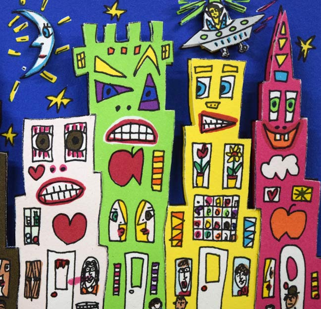 ジェームス・リジィ(JAMES RIZZI)「TOO MANY PEOPLE IN THE CITY」3Dシルクスクリーン版画 拡大画像2