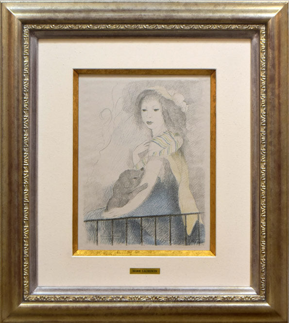 マリー ローランサン(Marie Laurencin)『バルコニーの乙女と犬(「フィネットの冒険」より)』リトグラフ