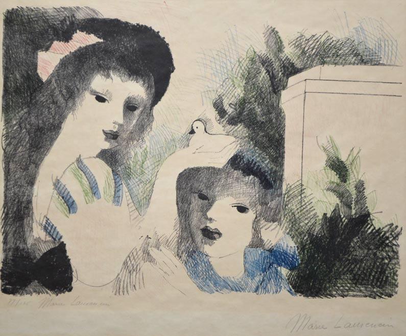 マリー ローランサン(Marie Laurencin)「お城の子供たち」リトグラフ・1930年作 作品全体画像
