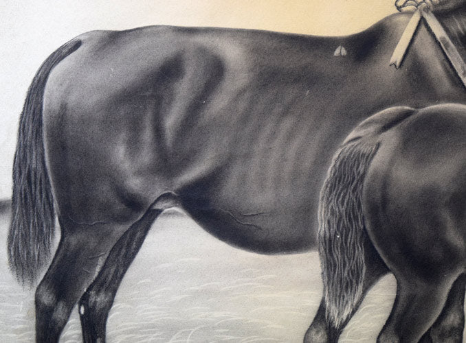 露山(本名:畠中清喜)「親子馬」木炭画 拡大画像1