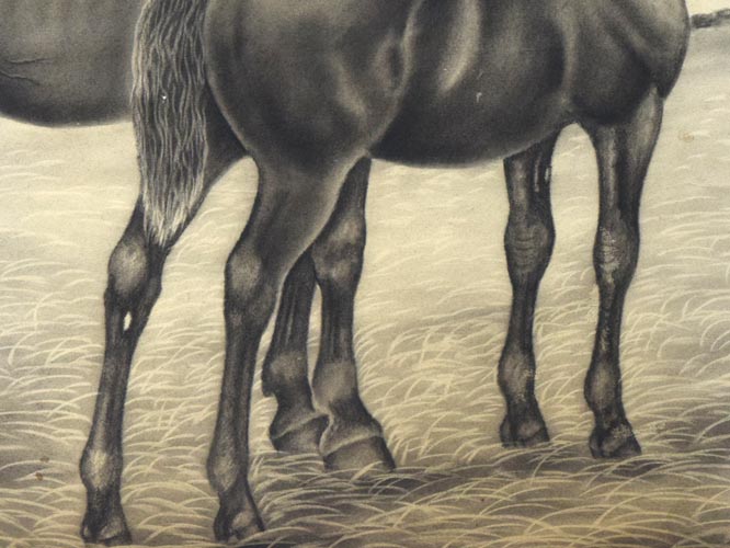 露山(本名:畠中清喜)「親子馬」木炭画 拡大画像3