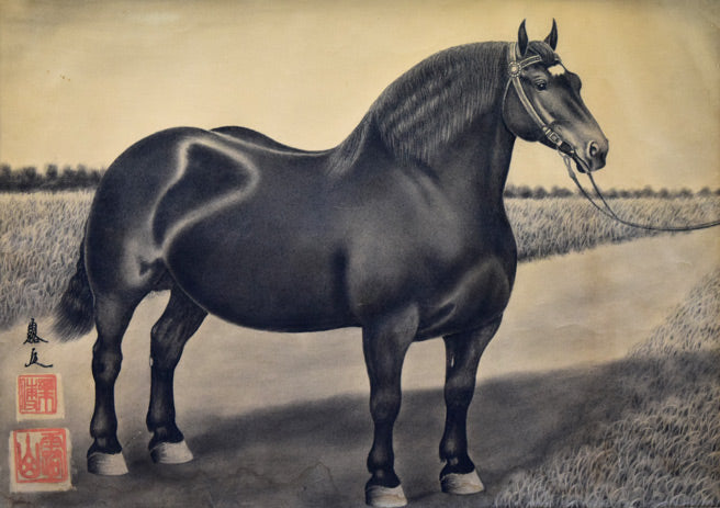 露山（本名：畠中清喜）「馬」木炭画　作品全体拡大画像