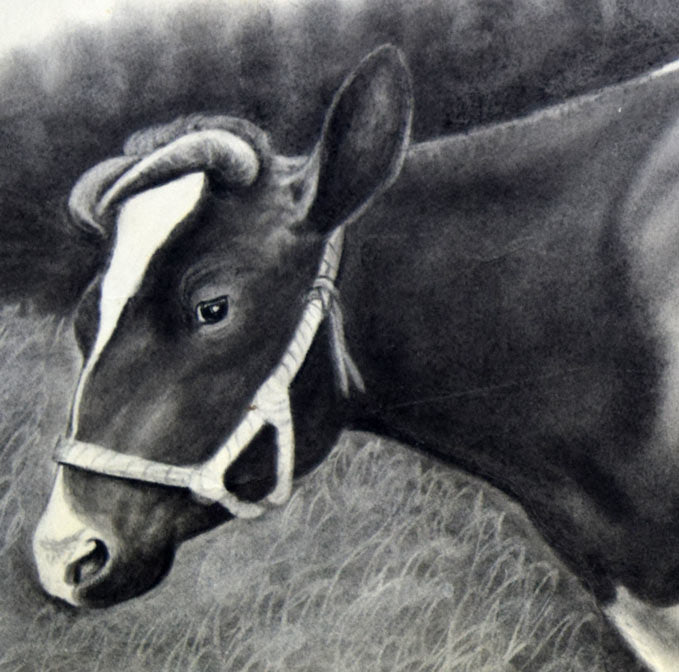 露山(本名:畠中清喜)「牛」木炭・水墨 拡大部分1