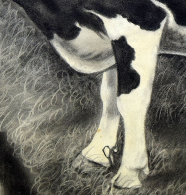 露山(本名:畠中清喜)「牛」木炭・水墨 拡大部分2