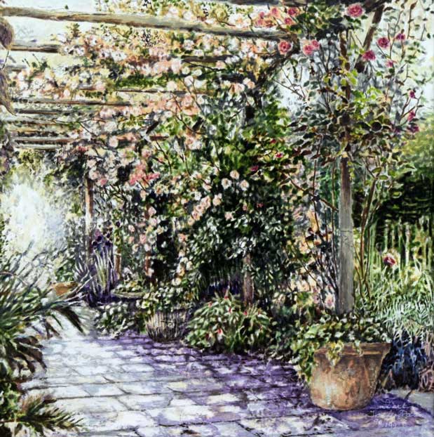 スーザン サハール(Susan SAHALL)「ガーデンパティオ」シルクスクリーン版画 作品全体画像