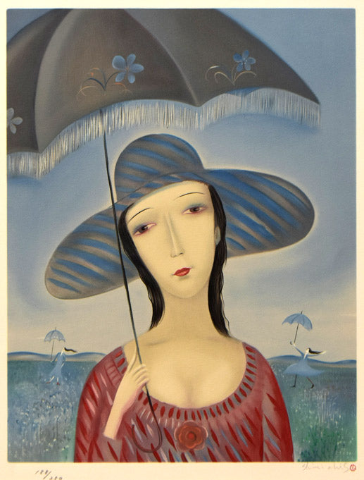 斎藤真一「日傘」リトグラフ 作品全体拡大画像