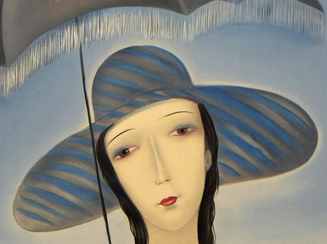 斎藤真一「日傘」リトグラフ 拡大画像1