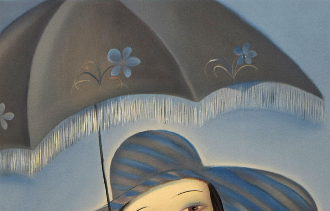 斎藤真一「日傘」リトグラフ 拡大画像2