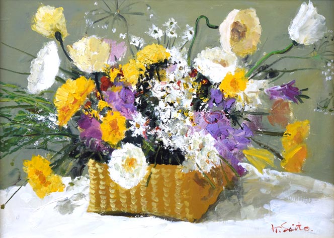 斉藤要「花」油絵・F4号 作品全体拡大画像
