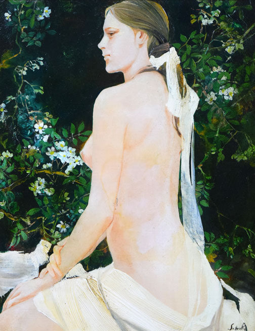 斎藤三郎「野ばら」油絵・F6号 作品全体拡大画像