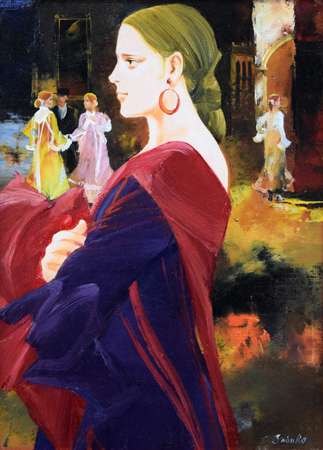 斎藤三郎「踊子パッキー」油絵・F4号 サイン拡大画像