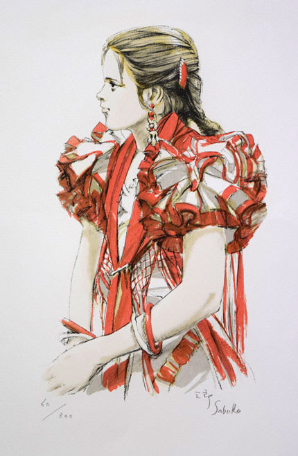 斎藤三郎「少女マリア」リトグラフ 作品全体拡大画像