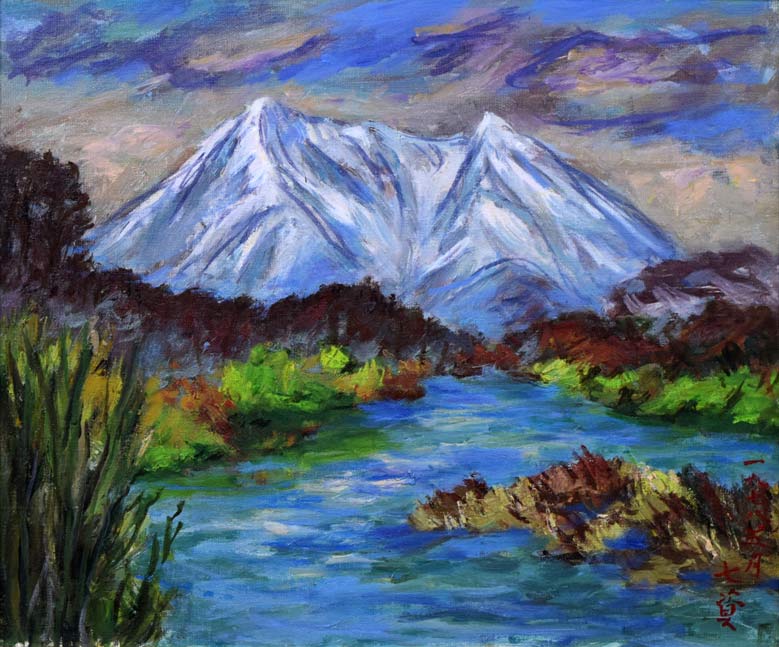 斉藤七資「ニセコ風景」油絵・F8号 拡大部分