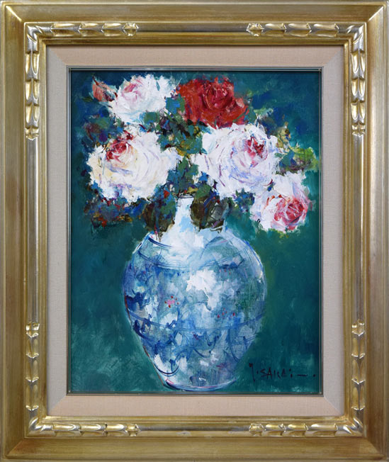 酒井健吉「花バラ」油絵・F6号