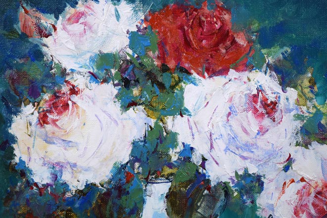 酒井健吉「花バラ」油絵・F6号 拡大画像1