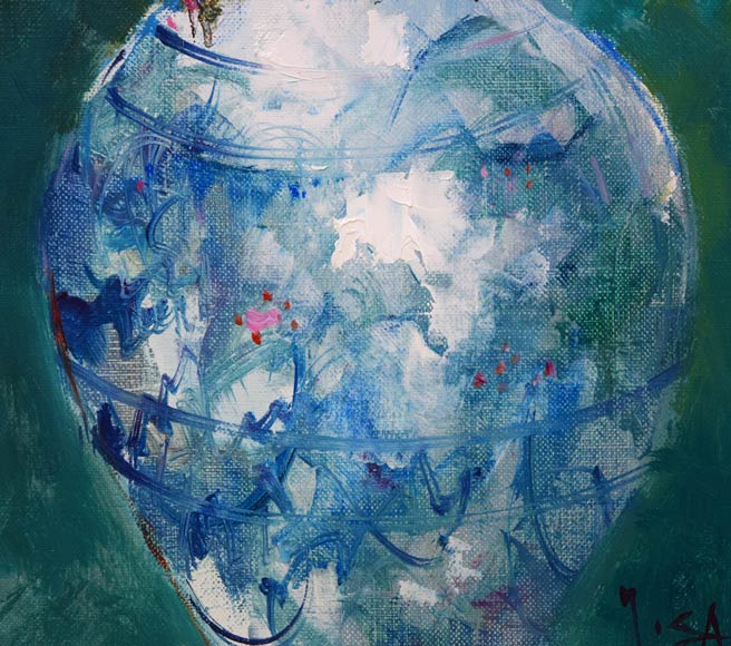 酒井健吉「花バラ」油絵・F6号 拡大画像2