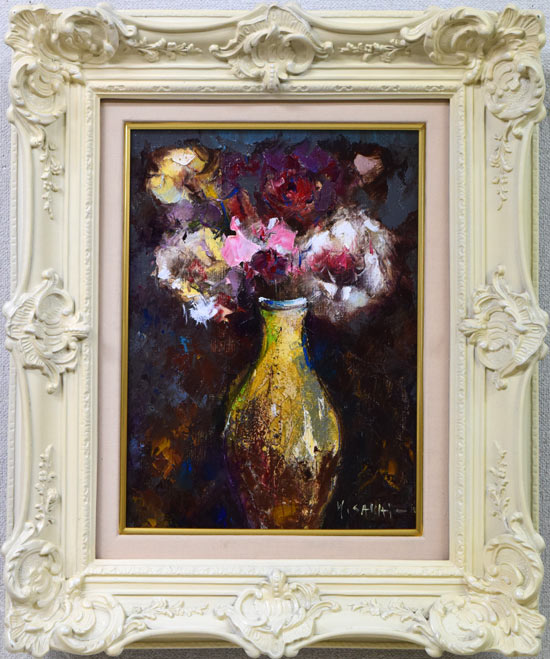 酒井健吉「花バラ」油絵・F4号