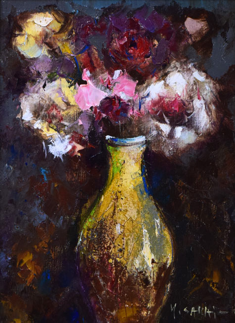 酒井健吉「花バラ」油絵・F4号 作品全体拡大画像