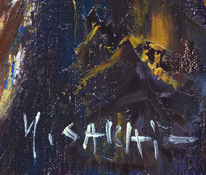 酒井健吉「花バラ」油絵・F4号 サイン部分拡大画像