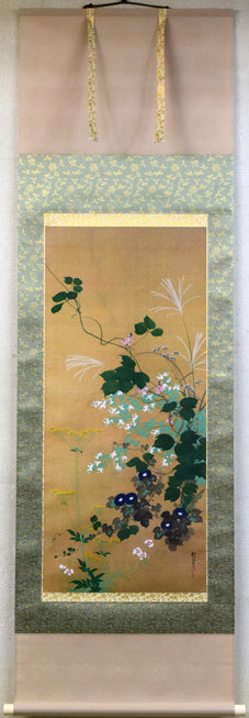 酒井抱一「七草図」複製工芸掛軸・共箱