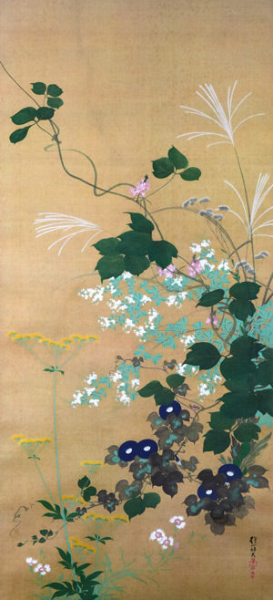 酒井抱一「七草図」複製工芸掛軸・共箱 作品部分拡大画像