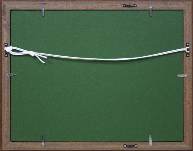 酒井芳元「新緑の安楽寺(京都)」水彩画(15×21.5cm) 額縁裏側画像