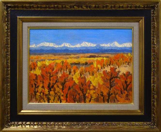 坂本直行「晩秋の原野と日高山脈遠望」油絵・F4号