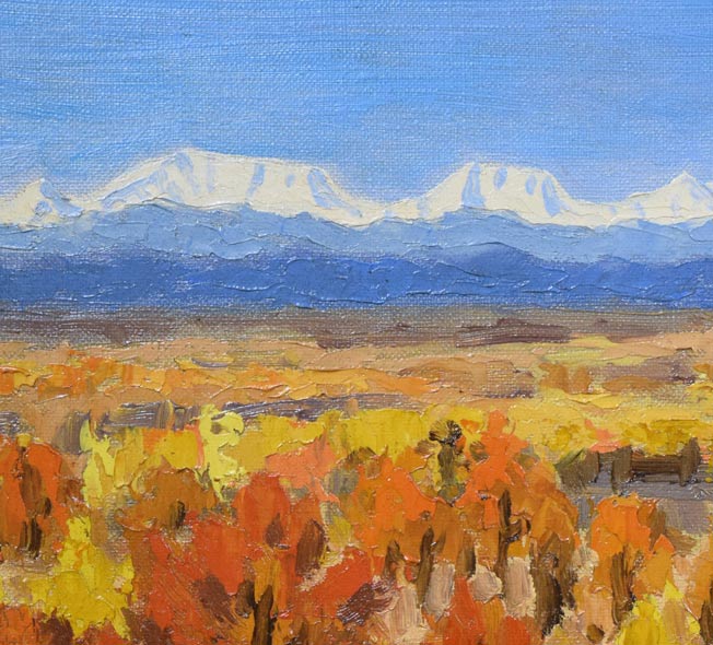 坂本直行「晩秋の原野と日高山脈遠望」油絵・F4号 拡大画像1