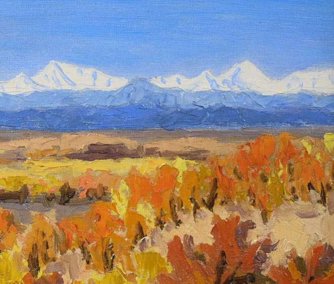 坂本直行「晩秋の原野と日高山脈遠望」油絵・F4号 拡大画像2