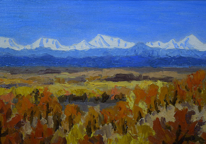 坂本直行「晩秋の原野と日高山脈遠望」油絵・F4号 拡大画像3