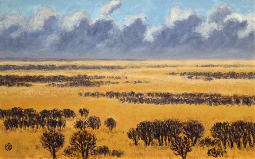 坂本直行「早春の釧路湿原(北海道)」油絵・M10号・1973年作 拡大部分