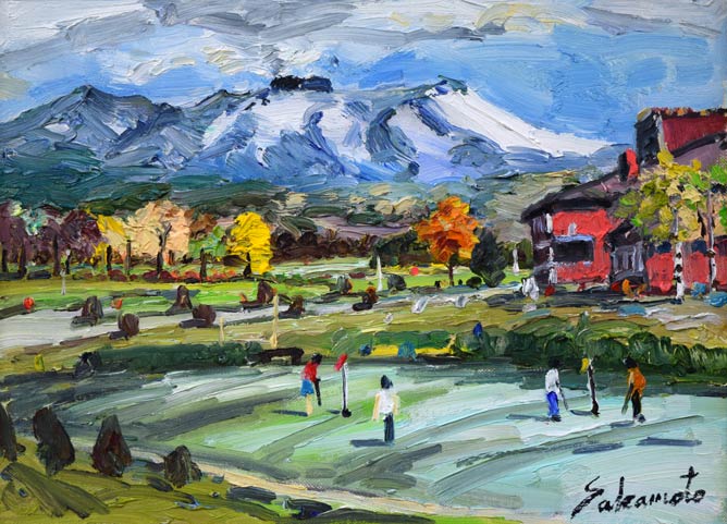 坂元輝行「晩秋樽前カントリー」油絵・F4号 作品全体拡大画像