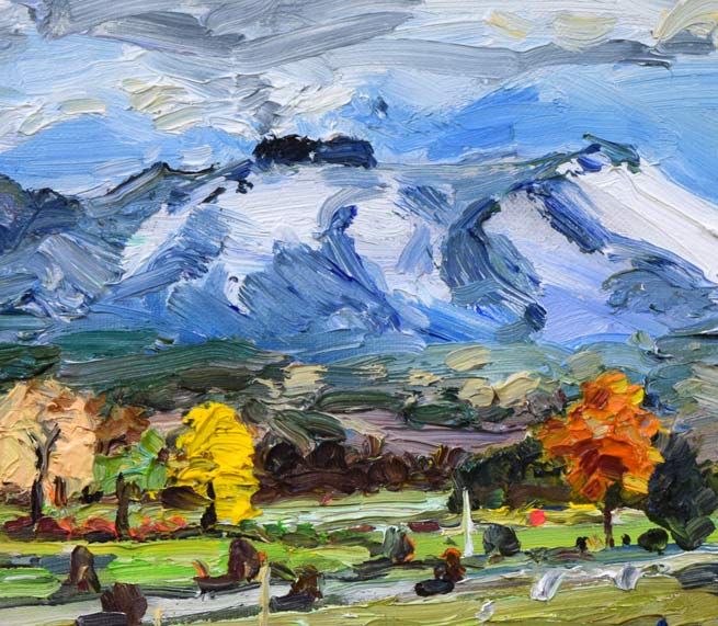 坂元輝行「晩秋樽前カントリー」油絵・F4号 拡大画像1