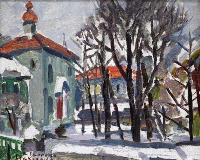 桜田精一「札幌雪景」油絵・F3号 作品全体拡大画像