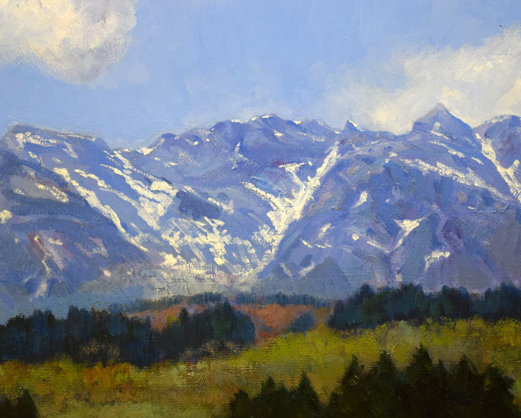 佐間田敏夫「戸隠高原の春(長野県戸隠村)」油絵・F10号 拡大部分2