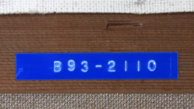 佐間田敏夫「八ヶ岳の春」油絵・F4号 裏側拡大画像(「一枚の繪」管理番号シール)