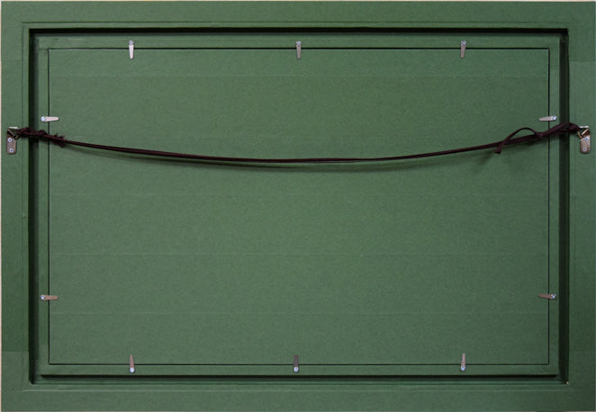 佐々木敏光「岬はるかに(神威岬遠望)」水彩画(縦30.5×横52.6cm) 額縁裏側画像