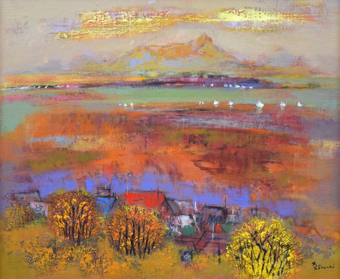 佐々木栄松「尾岱沼(野付半島)」油絵・F8号 作品全体拡大画像