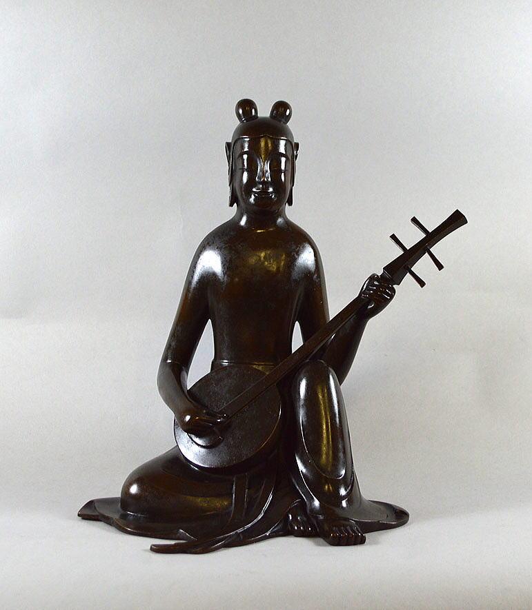 佐々木 象堂「彈阮咸(ダンゲンカン)鋳銅置物」ろう型鋳金・共箱・高さ約26cm 下半身部分