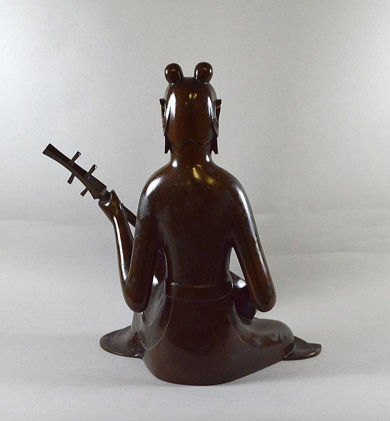 佐々木 象堂「彈阮咸(ダンゲンカン)鋳銅置物」ろう型鋳金・共箱・高さ約26cm 後方部分