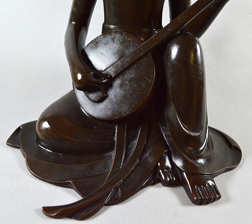 佐々木 象堂「彈阮咸(ダンゲンカン)鋳銅置物」ろう型鋳金・共箱・高さ約26cm 前方部分1