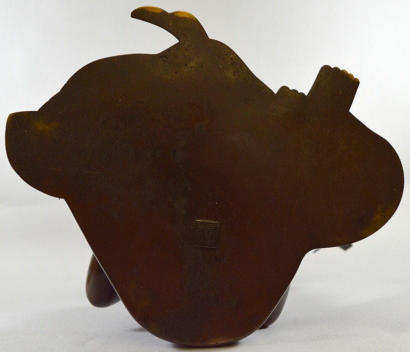 佐々木 象堂「彈阮咸(ダンゲンカン)鋳銅置物」ろう型鋳金・共箱・高さ約26cm 裏側部分