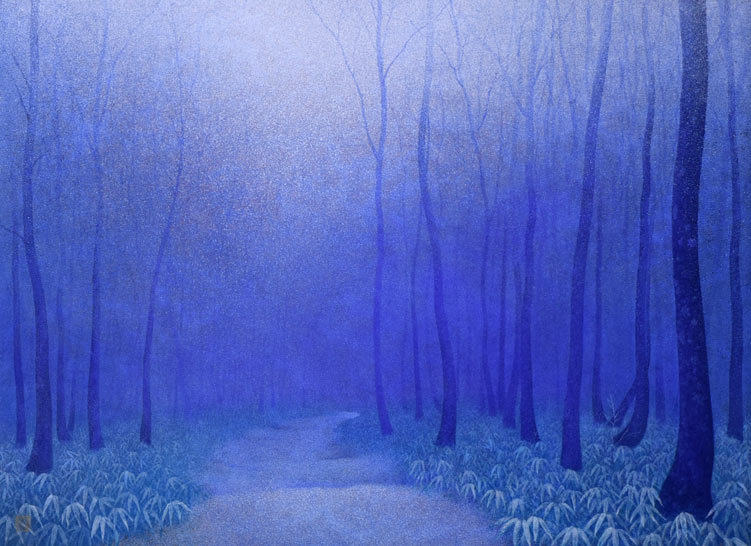 佐々木裕而「霧氷橅小径」日本画・P20号 全体拡大部分