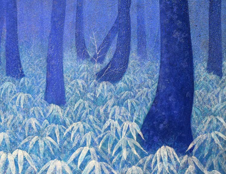 佐々木裕而「霧氷橅小径」日本画・P20号 拡大部分1